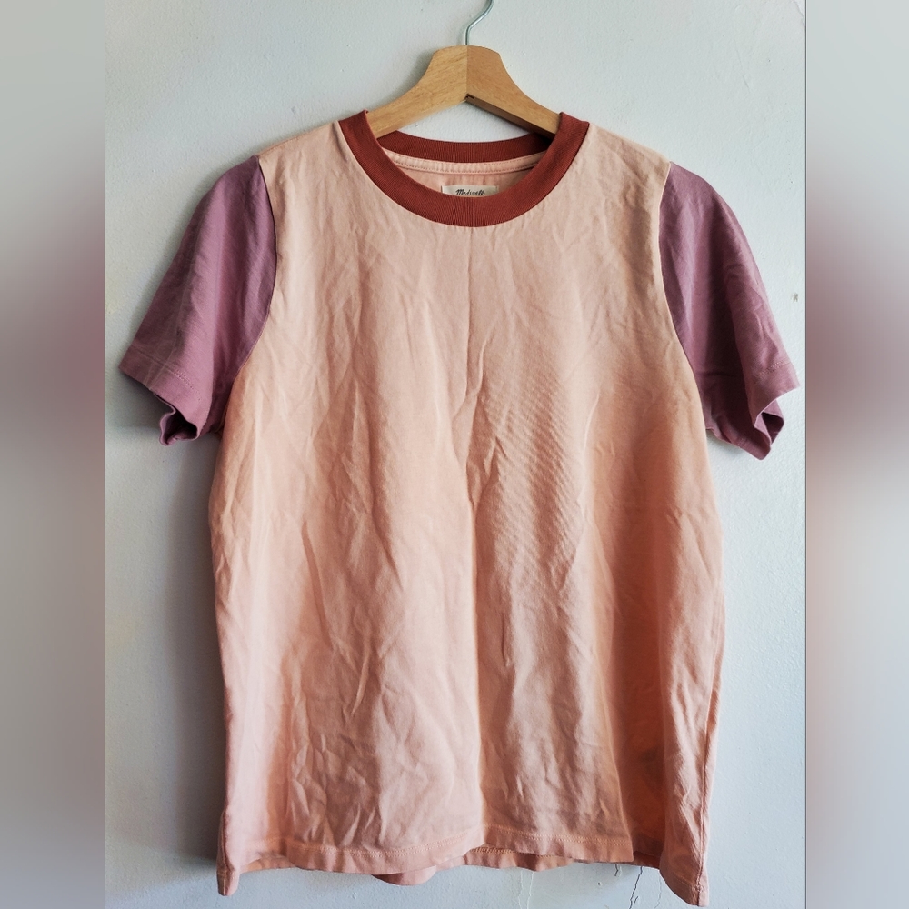 Madewell Peach Body Mauve Sleeves Short Sleeve Tee